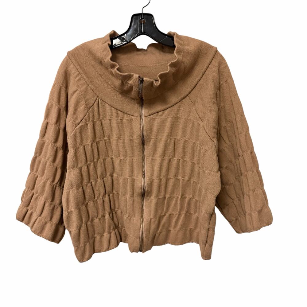 Maria Pavan Casaco Hug Jacket Cardigan Tan Textured Knit Zip Up Womens Medium